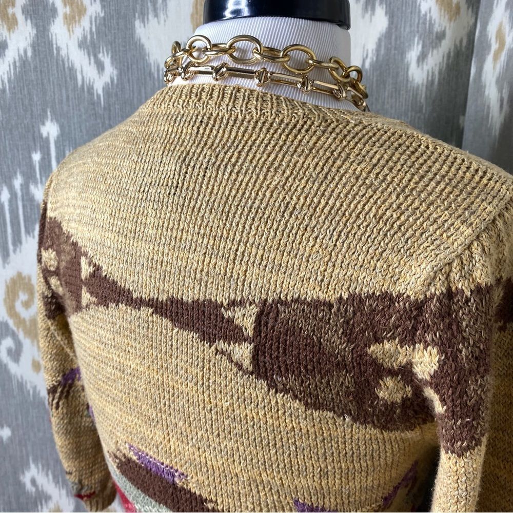 Ralph Lauren Tan Multi Southwest Aztec Hand-Knit Linen Silk V-Neck S/S Sweater - Picture 5 of 16